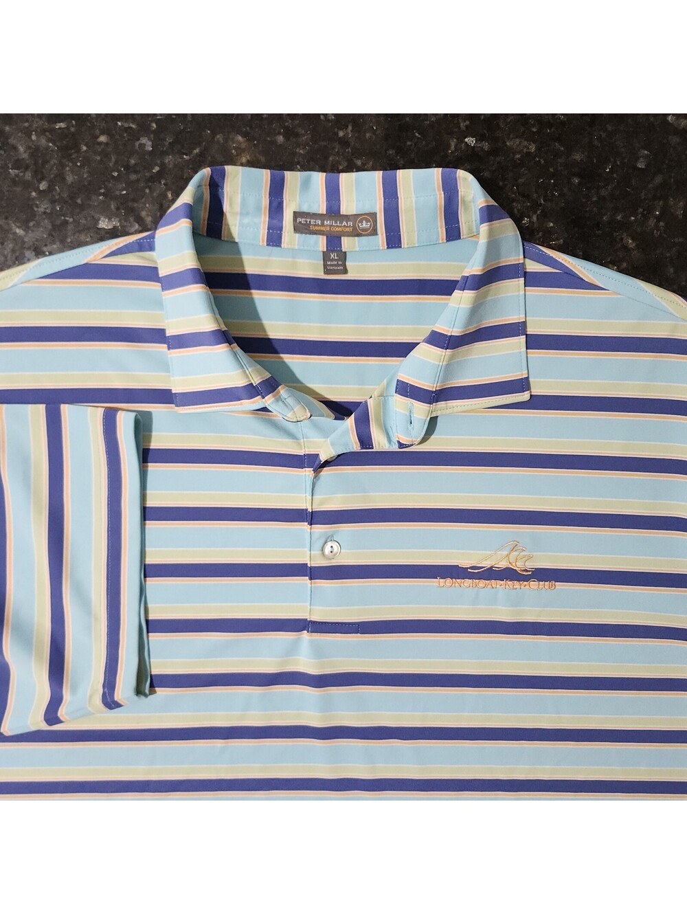 Peter Millar Summer Comfort Polo Longboat Key Club Golf Striped Shirt Mens XL
